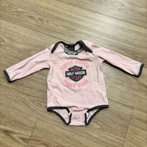 Harley-Davidson Pink Long-Sleeve Baby One-Piece with Dark Trim